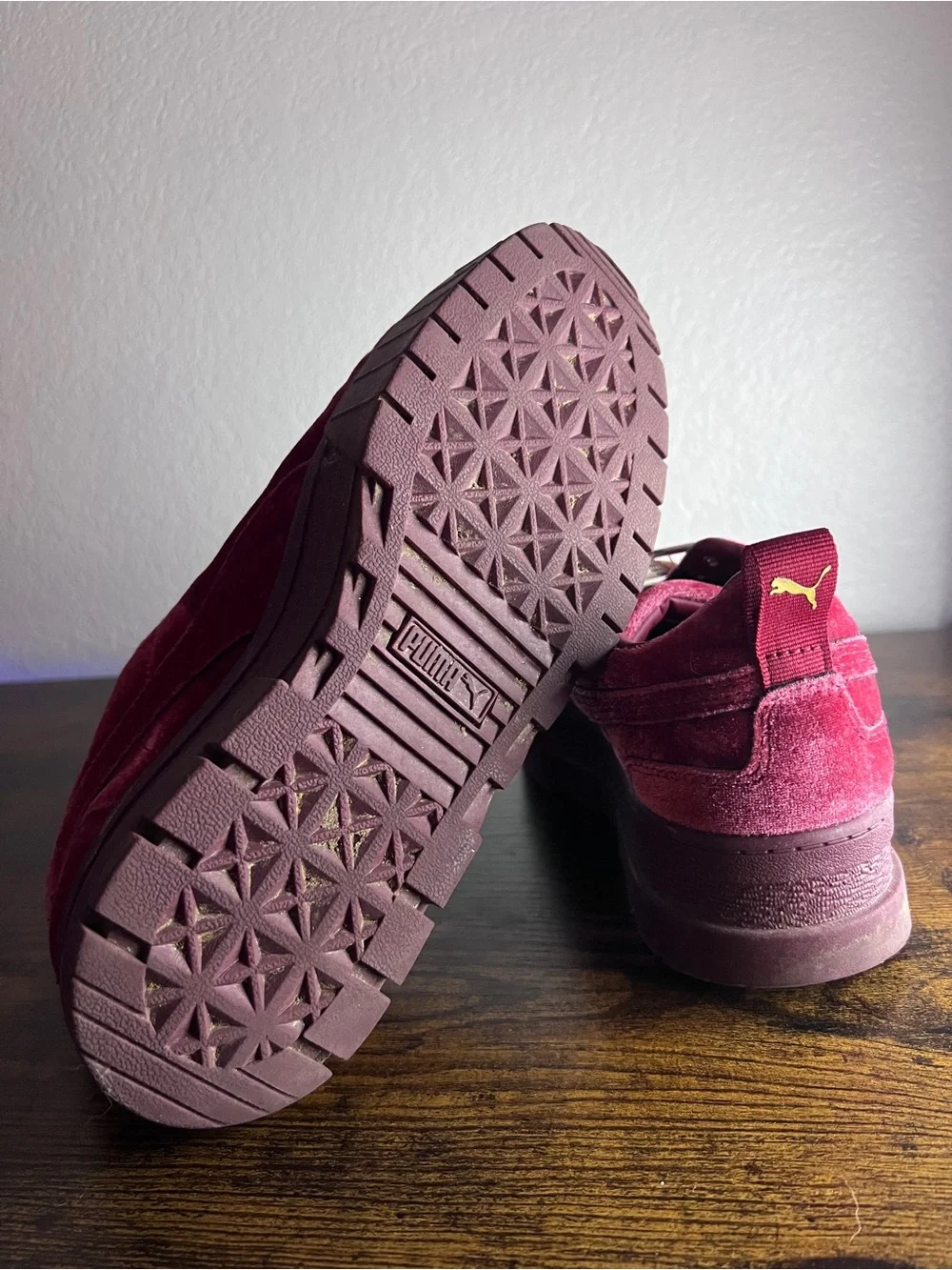 Puma Women's Velvet Platform Sneakers in Burgundy - Picture 8 of 9